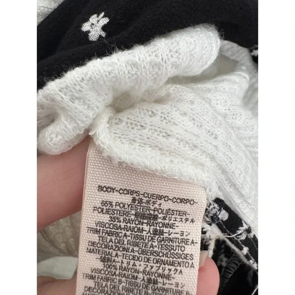 Free People Auxton Thermal Wrap Top Black White Waffle‎ Knit Size Small - Picture 7 of 8